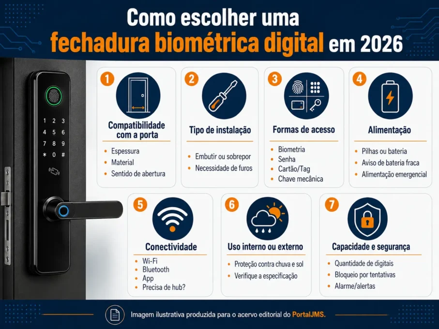 Infográfico com comparativo dos métodos de acesso de uma fechadura biométrica digital, incluindo biometria, senha, cartão ou tag e chave mecânica
